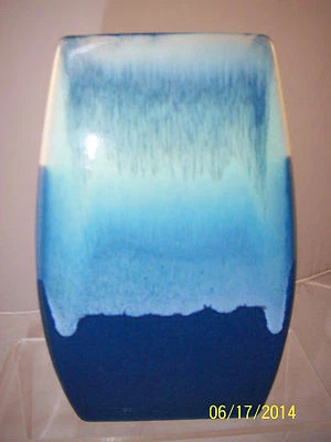 Blue Glazed Vase Rectangle Opening 8" Tall Beautiful Design!  Floral Arrangement - Image 1 of 3