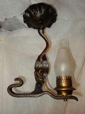 Hammered Wrought Iron Spanish Revival Arts & Crafts Chandelier Fixture Cover