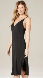  NWT BEBE LARA DEEP V STUD SIDE SLIT MIDI DRESS SIZE XS - Picture 1 of 12