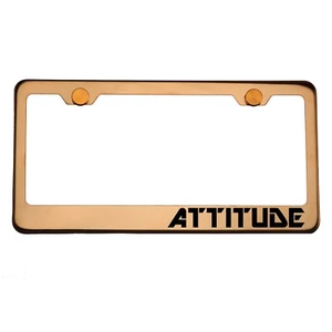 Rose Gold License Plate Frame ATTITUDE Laser Engraved Aluminum Screw Cap - Picture 1 of 8