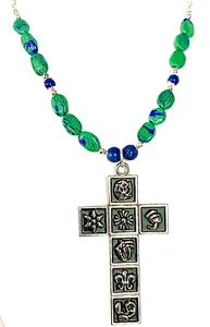 AZURITE AND LAPIS GEMSTONE WITH CROSS NECKLACE 50cm "NEW" AUZ MADE FN20 - Picture 1 of 4