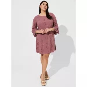 Torrid Mini Challis Eyelet Dress Women’s Size 4X Plus Rose Taupe Bell Sleeve NEW - Picture 1 of 16