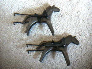 Playmobil 1977 Early Style Two Dark Brown Horses with Saddles & Wagon Harness - Picture 1 of 2