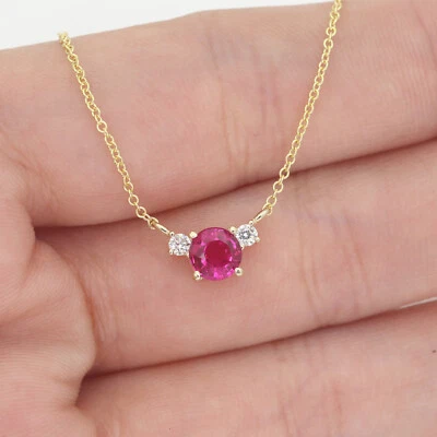 14k Lab Created Ruby Diamond Necklace - Image 1 of 4