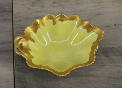 VINTAGE MZ Austria Porcelain 5.5" Candy Dish Bowl Yellow Gold - Image 1 of 4