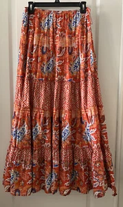 EUC STYLE&CO RED BLUE PASLEY PRINT GAUZE COTTON LINED GYPSY SKIRT SIZE SMALL - Picture 1 of 6