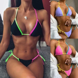 Neu Colorblocked Split Badeanzug, Neck Hanging Sexy Badeanzug, Strand Bikini - Bild 1 von 23