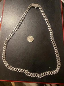 STERLING SILVER FLAT CURB CHAIN with diamond clasp - Picture 1 of 4