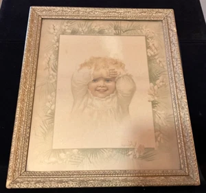 antike große IDA WAUGH KINDER KUNSTDRUCKE Chromolithographie gerahmt. 14,5x17 - Bild 1 von 3