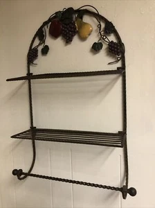 Iron Fruit Two Tier Hanging/Folding Wall Shelf With Towel Bar - Picture 1 of 9