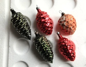 5 vintage pine cone baubles/ornaments: hand-blown mercury glass Christmas/Xmas - Picture 1 of 5