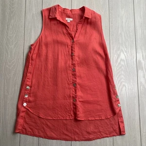 J Jill Love Leinen Damen korallenrosa seitliche Knöpfe Tunika Top Größe Medium - Bild 1 von 8