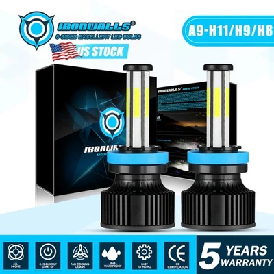 6 Sides H11 H9 LED Headlight Low Beam Bulb Kit 2400W 380000LM Super Bright 6500K - Image 1 of 4