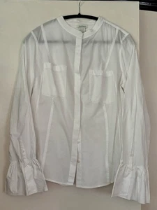Sundance Mandarin Collar White Blouse Frill Sleeves US Large - Picture 1 of 10