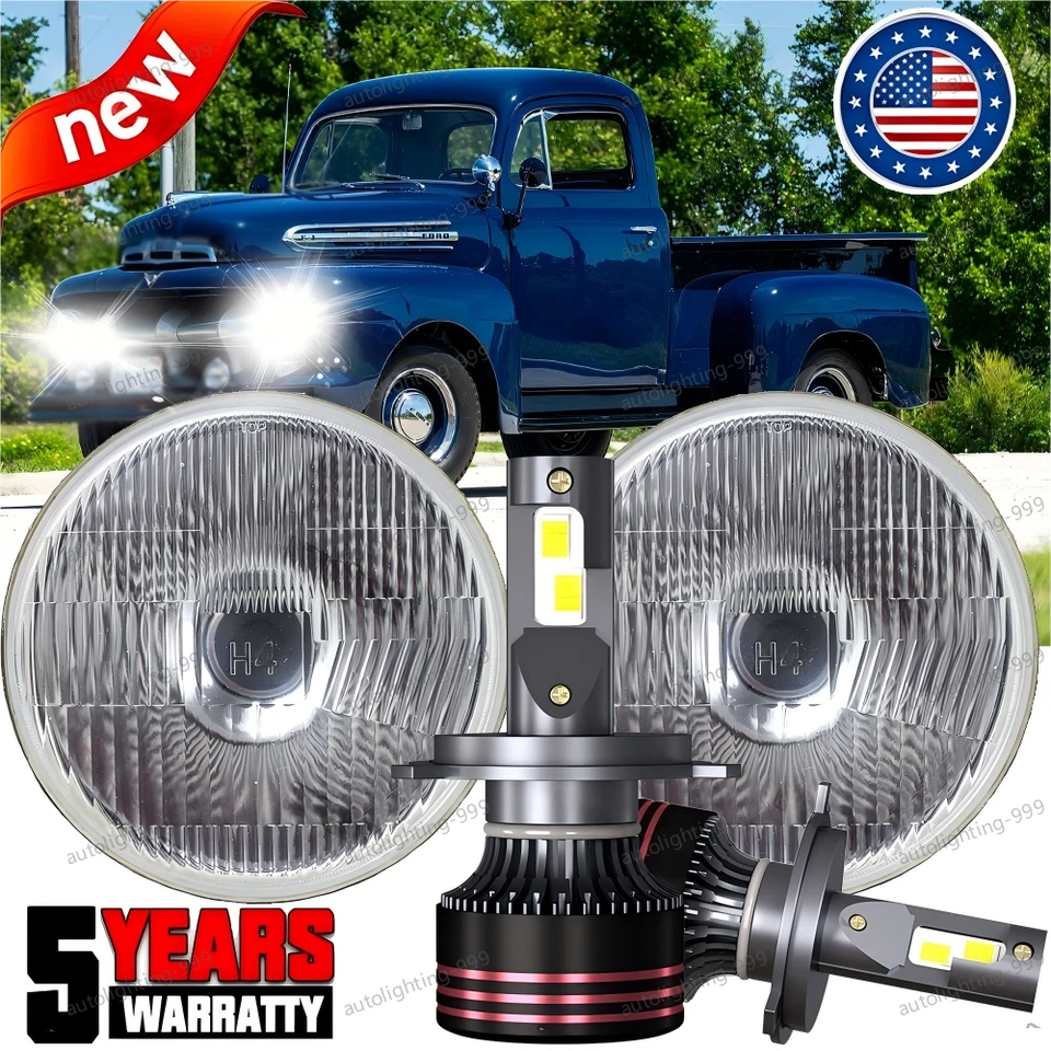 7" Inch Round LED Headlights Hi-Lo Beam FOR 1948 1949 1950 1951 1952 Ford F1 2x - Image 1 of 4