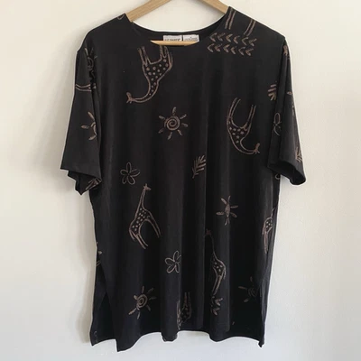 Safari Plus 尺寸上衣 1X 长颈鹿松弛黑色动物印花非洲 Liz Baker 著 — 第 1/4 张图片