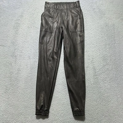 Calça jogger Spanx preta sólida couro vegano sintético tamanho pequeno - Imagem 1 de 4