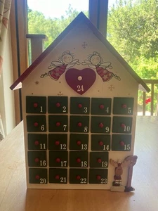 Lovely 24 Days Of Christmas Wooden House With Pull Put Draws To Put Small Gifts - Picture 1 of 6