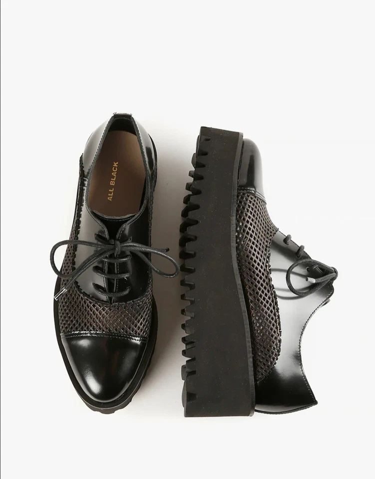 Zapatos Oxford All Black para mujer 6 negros gruesos plataforma con cordones Foto 1 de 4