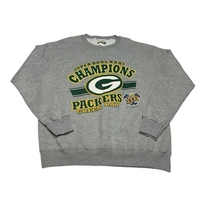 Vintage Green Bay Packers Sweatshirt Mens Sz L Gray 90s Crewneck Super Bowl XXXI - Picture 1 of 7