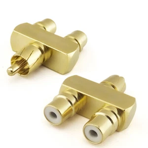 2pc Gold Plated HiFi Audio Splitter Adapter Phono RCA Male to 2 Female Connector - Picture 1 of 5