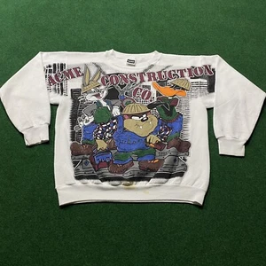 Maglione Vintage Looney Tunes Uomo XL Bianco 90S Bugs Bunny Taz AOP Felpa - Foto 1 di 9