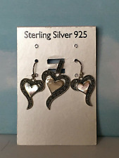 925 STERLING SILVER EARRINGS & PENDANT HEART SET GENUINE PEARLS MARCASITE STONES
