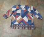 Alfred Dunner Blouse Women PM  Blue RED Geometric  3/4 Sleeve Studded W163