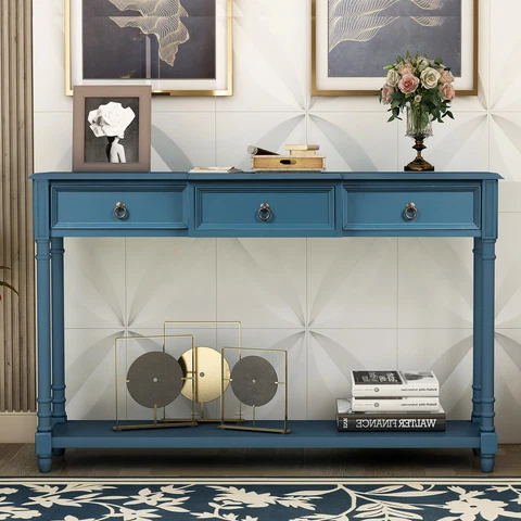 Modern Console Table Makeup Desk Sofa Table w/3 Drawers for Entryway Living Room Cover