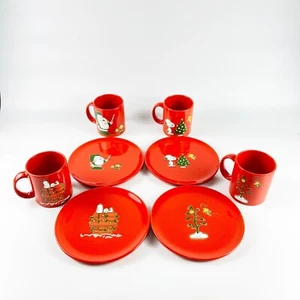 Waechtersbach Germany Peanuts Snoopy Christmas Coffee Eggnog Mugs & Plates - Picture 1 of 13