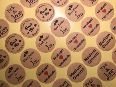 LOGO Custom Printed Personalised BROWN KRAFT Round Stickers Labels Classy Rustic
