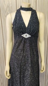 1970s disco dress M black silver lurex maxi - Picture 1 of 10