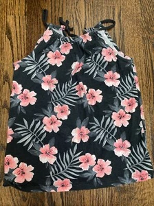 Oshkosh Girl's Floral Flowy Tank Top Size 8 Black With Link Flowers - Picture 1 of 4