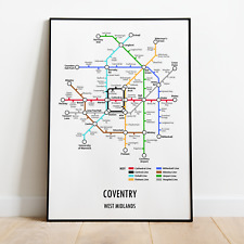 Coventry West Midlands Underground Style Transport Art Map Print A3 A4