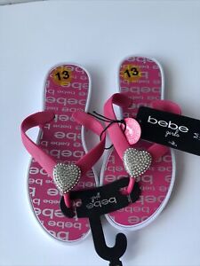 NEW!! bebe Girls Silver Flip Flop Sandals Size M 13/1