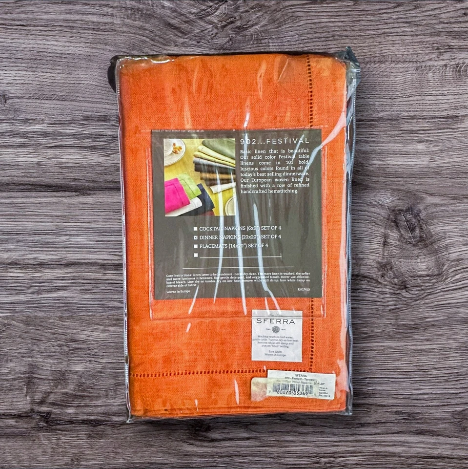 SFERRA Festival Pure Linen Dinner Napkin 902nap20x20 Color Tangerine