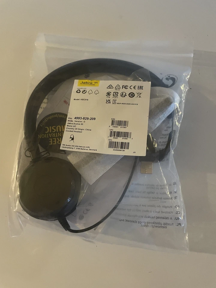 Jabra Evolve 20 UC Mono Headset #4993-829-209 New - Image 1 of 1