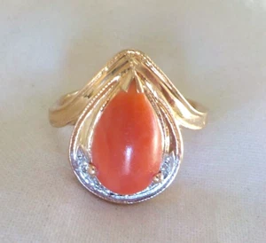 14K Yellow Gold Solitaire Natural Coral Diamond Ring - 4.94 gms, Sz 7.25 - Picture 1 of 9