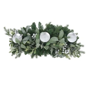 Christmas Table Centrepiece Artificial Green Foliage Berries 3 Candle Holders - Picture 1 of 9