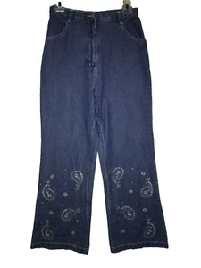 Vintage STUDIO WEST SW High Waist Jeans Embroidery Size Small Blue Flare Denim - Picture 1 of 2