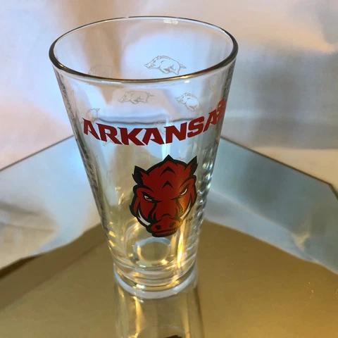 Vtg Arkansas Razorbacks Beer Glass - GO HOGS! - 16 oz Cover