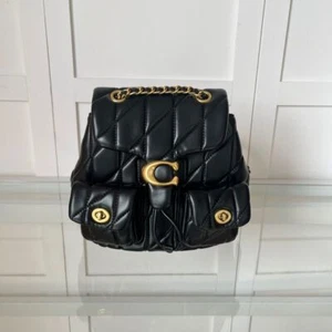 COACH CU076 Tabby Backpack Bag Black Gold Outlet New Chain - Picture 1 of 9