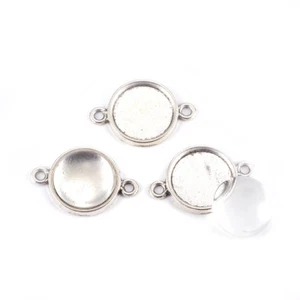 20 Sets Antique Silver Alloy Connector Cameo Setting Bezel Blanks & 12mm Covers - Picture 1 of 3