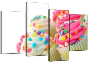 Pink Cup Cakes Kitchen Canvas Wall Art Pictures 130cm XL Prints 4084 - Picture 1 of 9