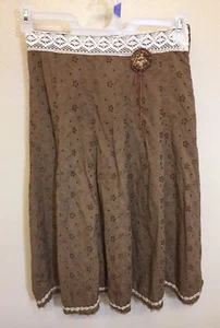 Alkis Brown Floral Embroidered with White & Brown Lace Skirt Size 38 - Picture 1 of 8