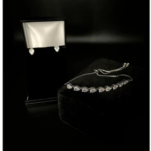 Sterling Silver Created Diamond Pear Cut Stud Earrings And Bracelet - Picture 1 of 5