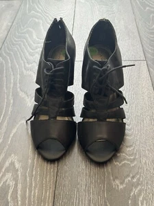 Black Leather stiletto peep hole laced shoes - Picture 1 of 5