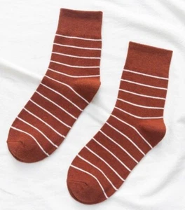Brown White Stripe Socks Novelty Unisex 6-12 Crazy Fun SF34 - Picture 1 of 1