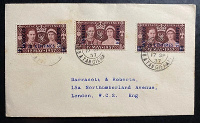 1937 Tanger British Agencies Morocco Cover King George VI Coronation Stamps - Image 1 of 2