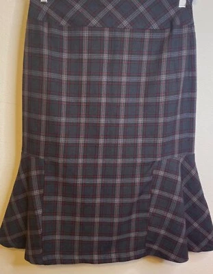 Saia lápis xadrez cinza vermelha tamanho 12 feminina babado Monroe & Main - Imagem 1 de 2